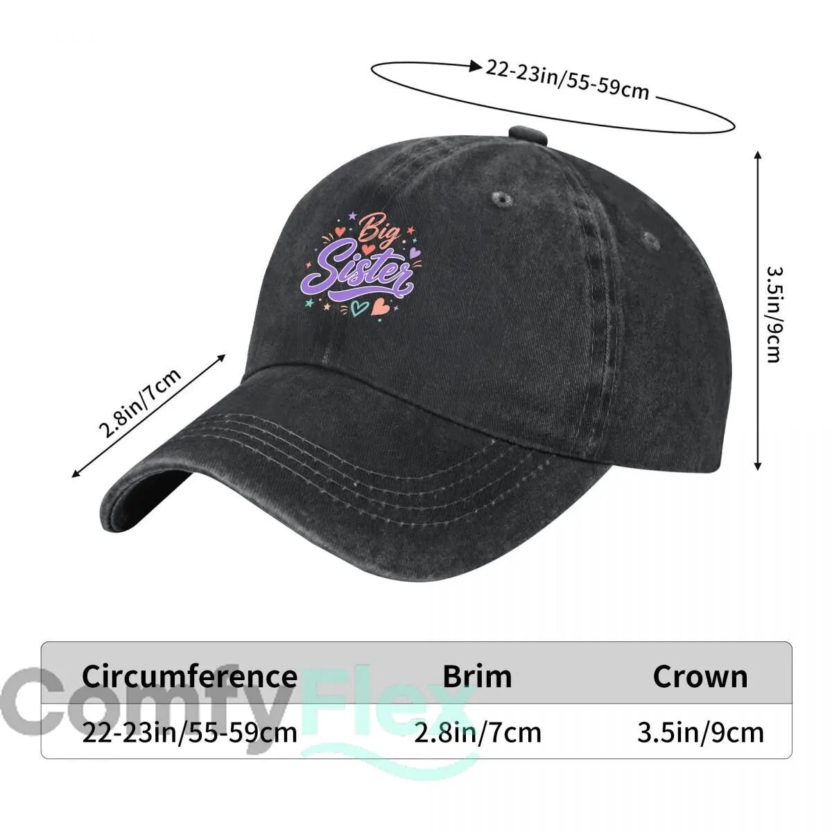 Playful Big Sister Script Washed Baseball Cap