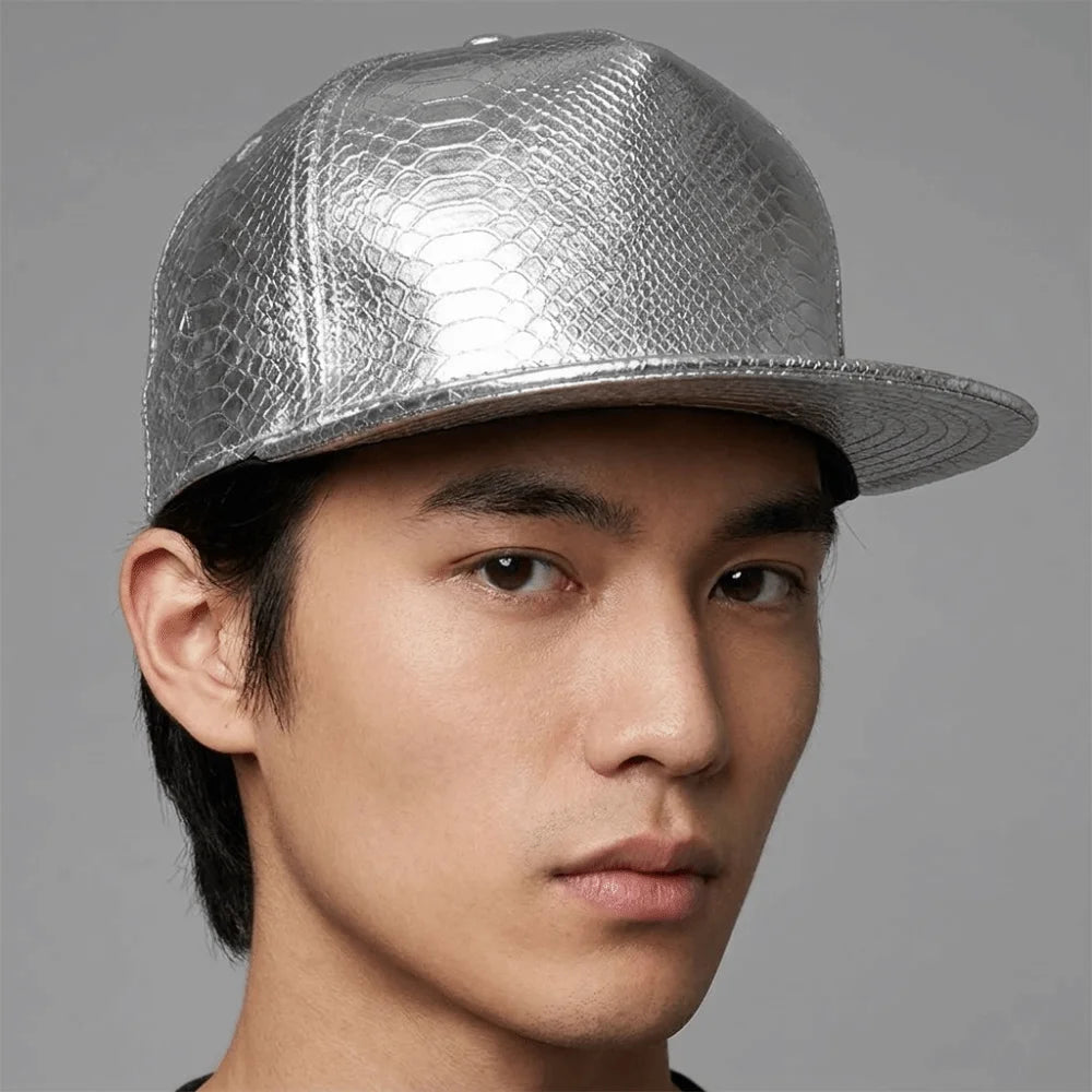 PU Leather Flat Brim Adjustable Hip Hop Snapback Cap