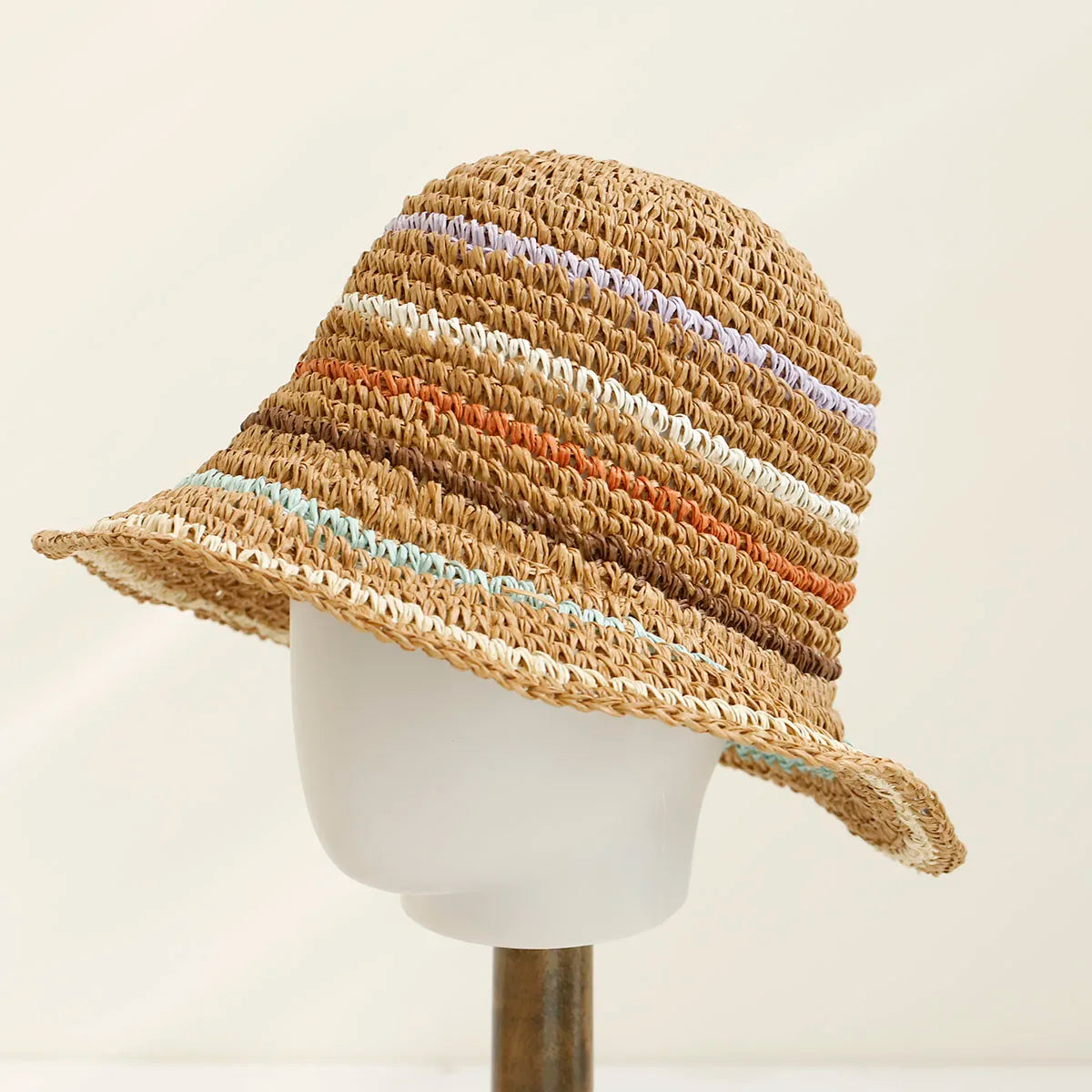 Y2K Colorful Stripe Straw Dome Bucket Hat