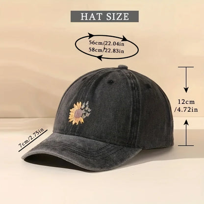 Sunflower Printed Baseball Cap With Adjustable Retro