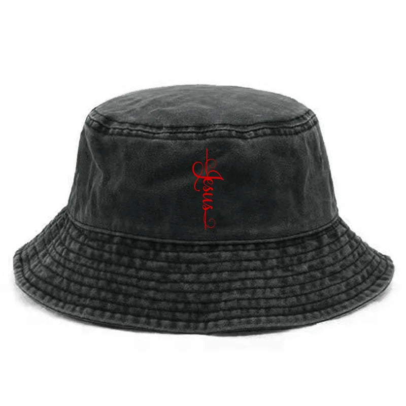 Jesus God Cross Bucket Cap Distressed Hats Cap