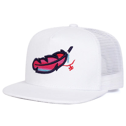 Colorful Feather Embroidered Mesh Snapback Cap