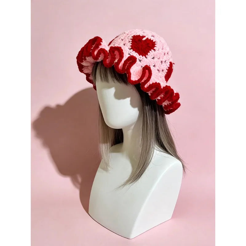 Heart Crochet Granny Square Bucket Hat