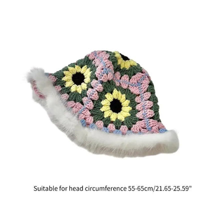 Handwoven Flower Knit Bucket Hat