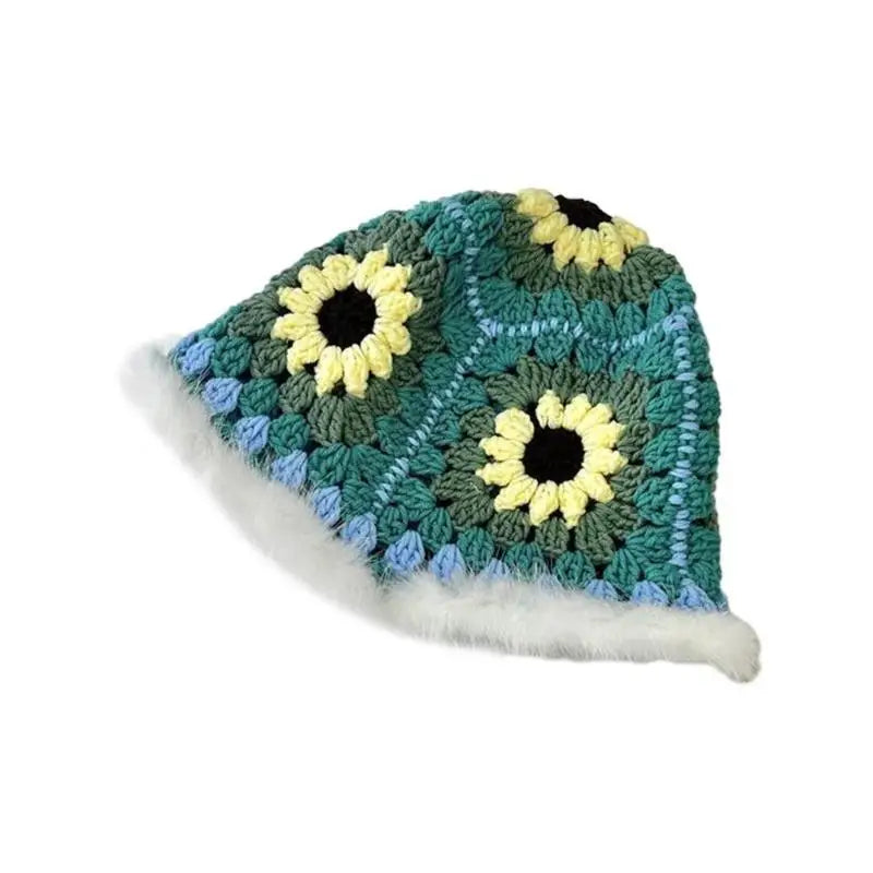 Handwoven Flower Knit Bucket Hat