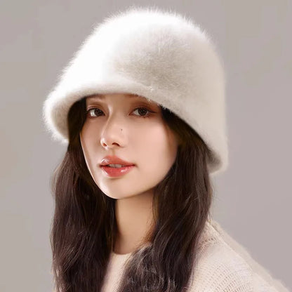 Rabbit Fur Hat Winter For Women Bucket Hat