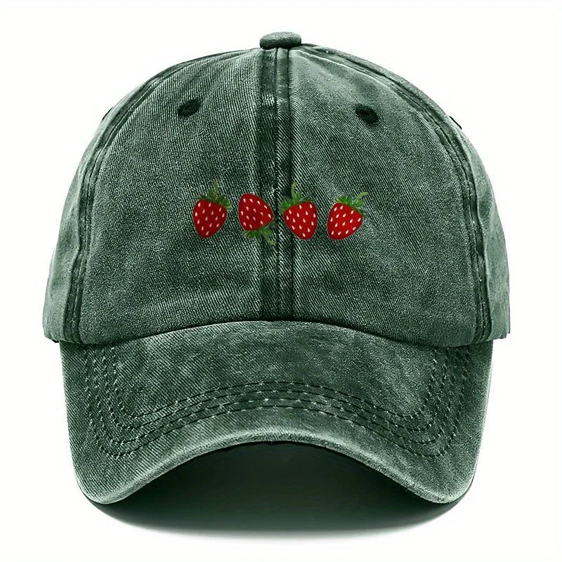Strawberry Printed Baseball Cap With Adjustable Sunshade
