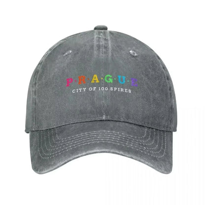Prague City Of 100 Spires Washed Denim Baseball Cap