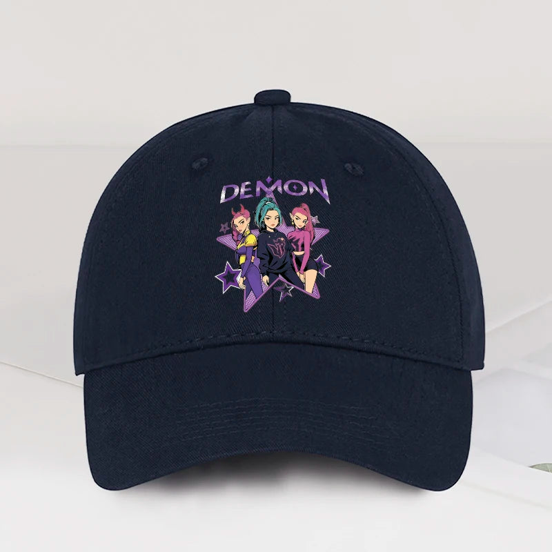 Demon Girl Group Cartoon Print Baseball Cap Men Women Y2K Streetwear Washed Cotton Adjustable Dad Hat Sun Hat