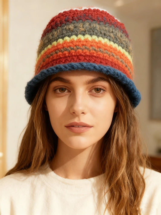 Vintage Multicolor Crochet Bohemian Bucket Hat