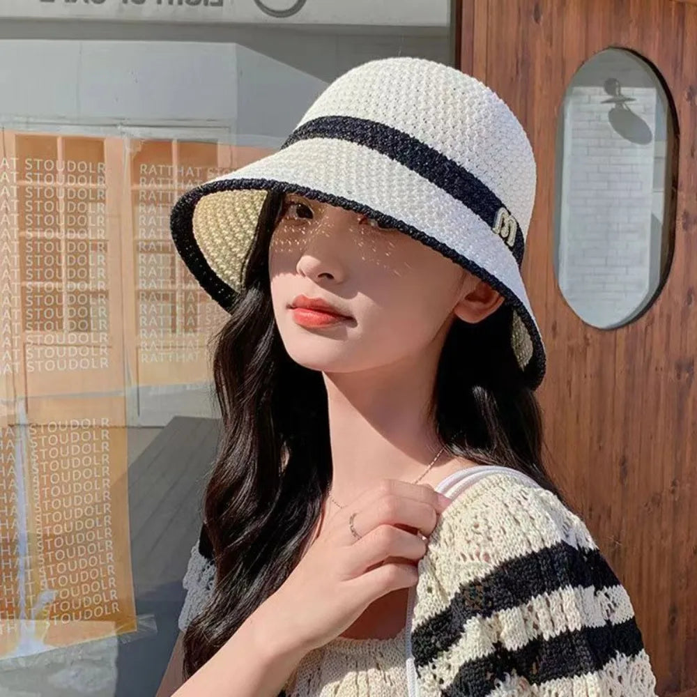 Foldable Letter Decor Holiday Beach Bucket Hat Sun Cap