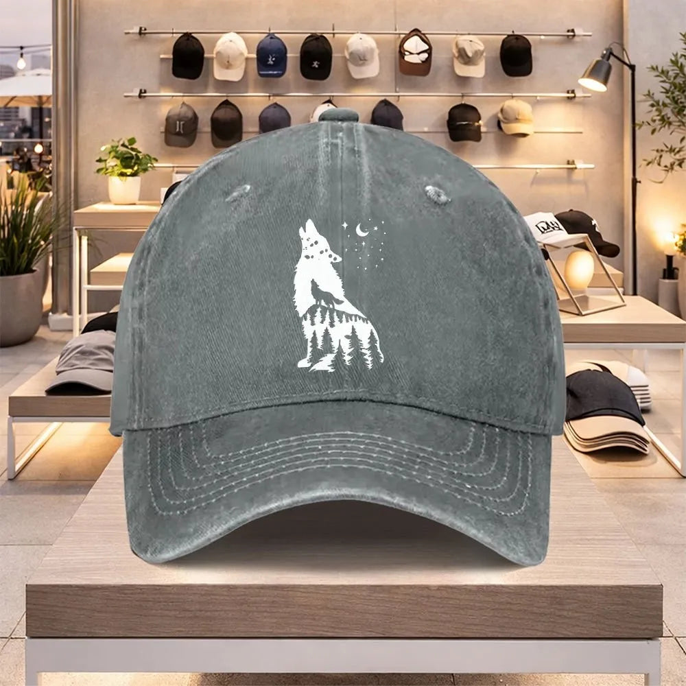 Wolf Moon Forest Washed Baseball Cap