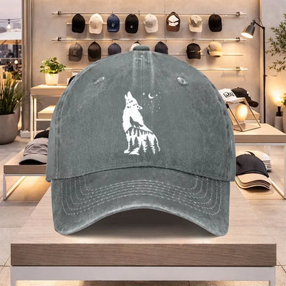 Wolf Moon Forest Washed Baseball Cap