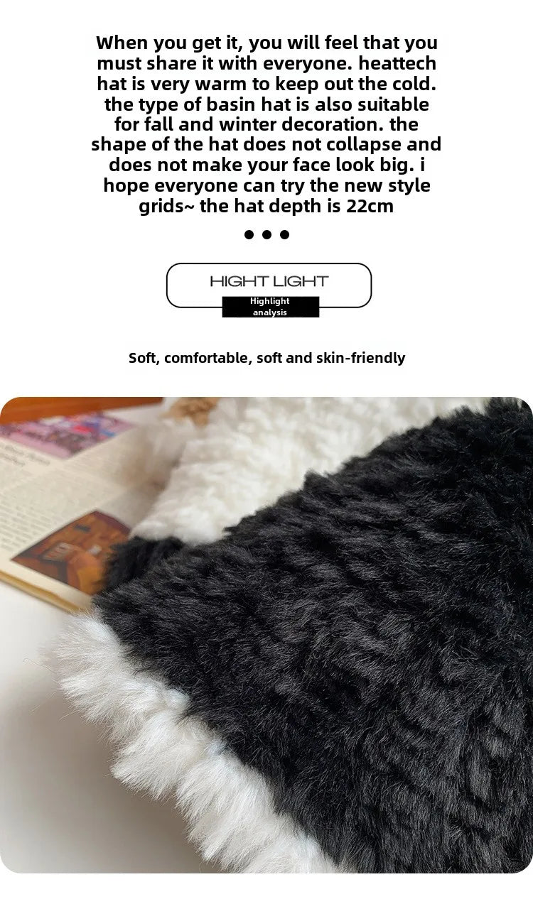 Black Plush Bucket Hat For Women Autumn And Winter
