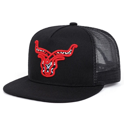 Unisex Flat Brim Letter Embroidered Mesh Snapback Cap