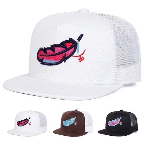 Unisex Colorful Feather Embroidered Snapback Cap