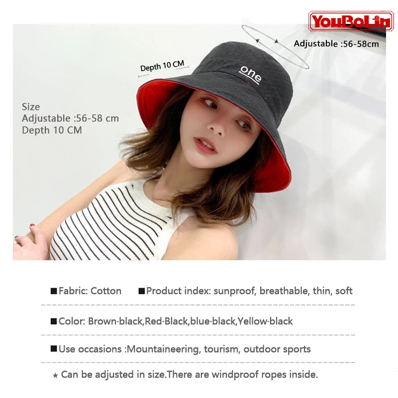 Womens ‘ONE‘ Letter Embroidery Double-Sided Cotton Bucket Hat
