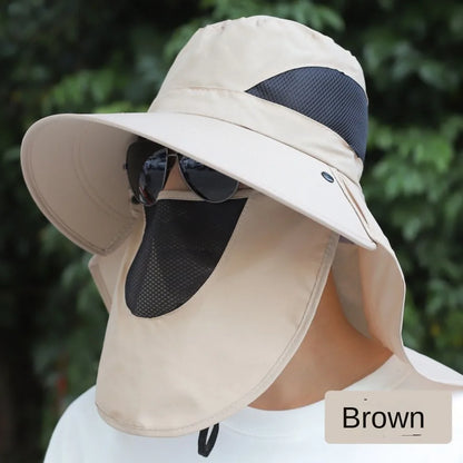 Adjustable Wide Brim UV Protection Bucket Hat With Face Mask