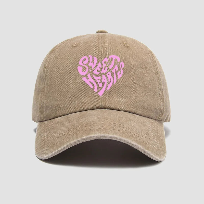 Pink Heart Shaped Letter Printed Baseball Cap Versatile For Daily