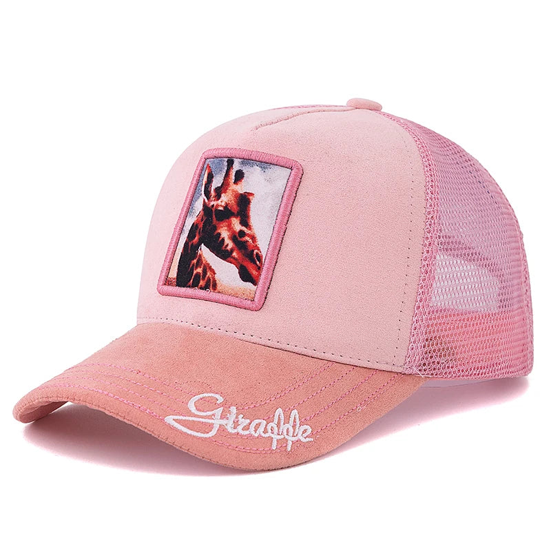 Hot Sale Unisex Mesh Cap Lion Pattern Patch Design Suede Hat Women And Men Summer Animal Baseball Cap Fashion Trucker Hat Size 56-60cm