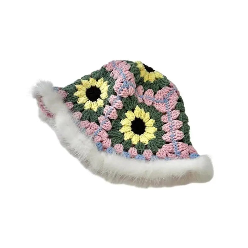 Handwoven Flower Knit Bucket Hat