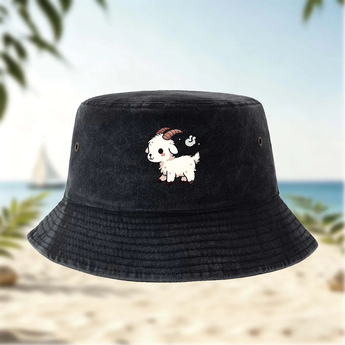 Printed White Lamb Bucket Hat