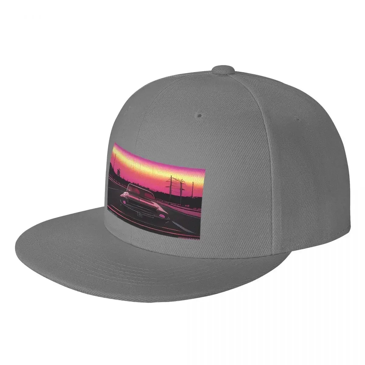 Retro Synthwave Muscle Car Sunset Snapback Cap