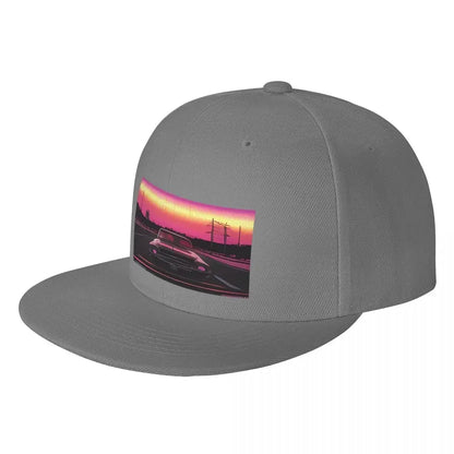 Retro Synthwave Muscle Car Sunset Snapback Cap