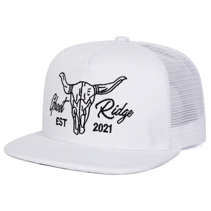 Ox Head Letter Embroidered Mesh Snapback Cap