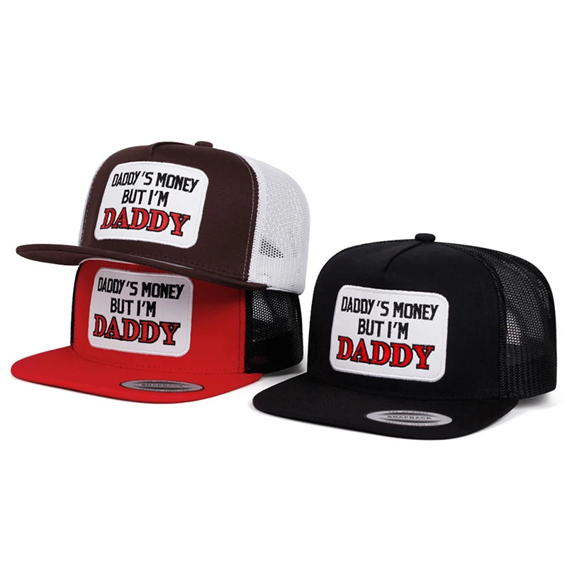 Daddy Embroidered Flat Brim Mesh Snapback Cap