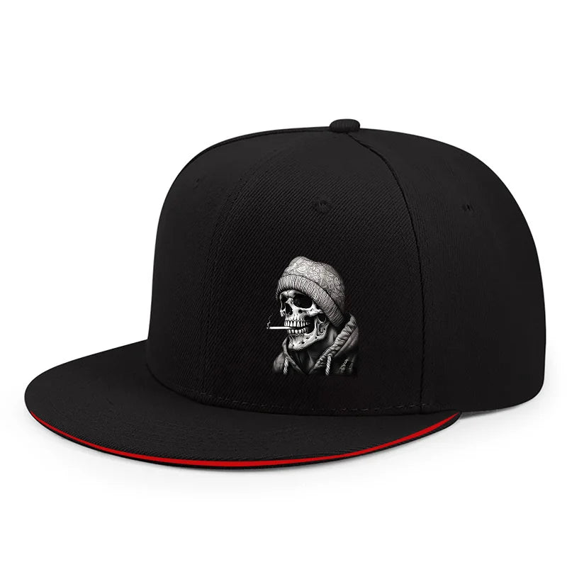 Skull Skeleton Printed Flat Brim Snapback Cap