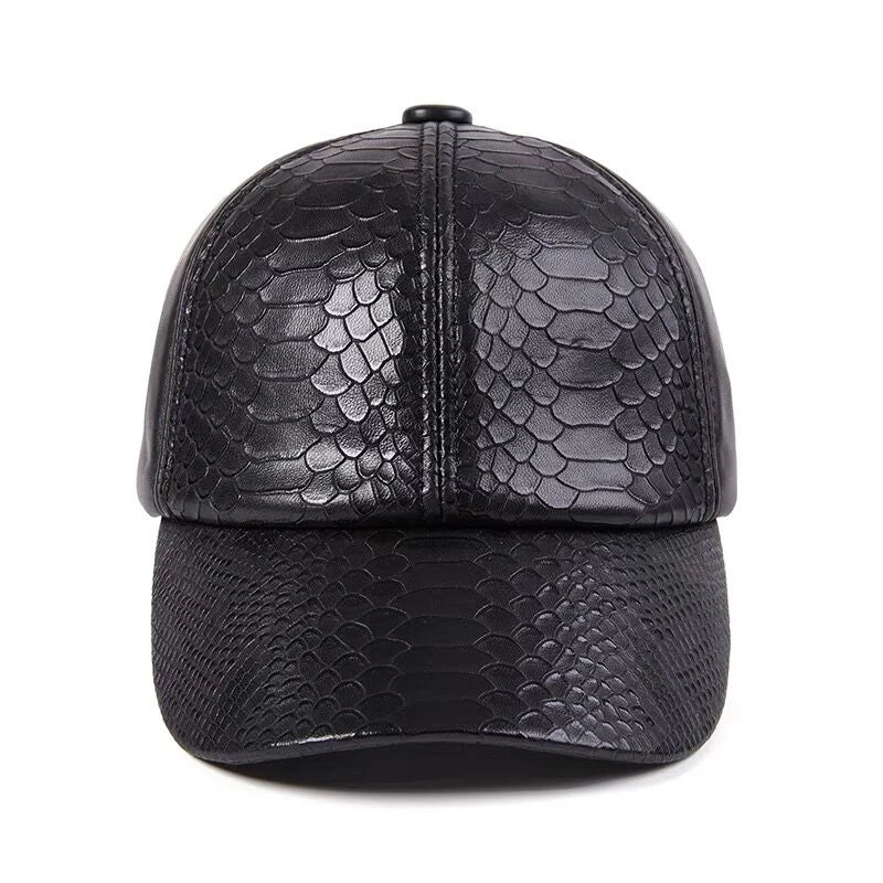 Black Crocodile Print Genuine Leather Snapback cap