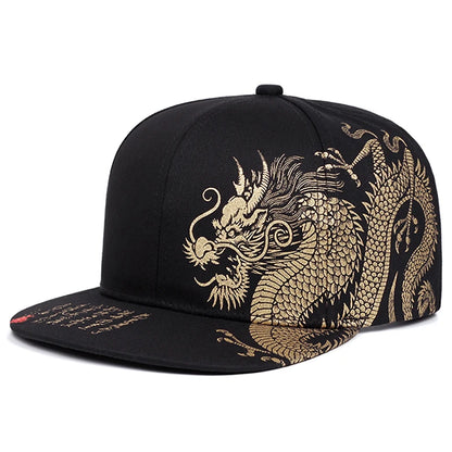 Dragon Printed Flat Brim Streetwear Snapback Cap