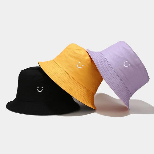 Unisex Bucket Hat Smile Face Embroidery Double Sided
