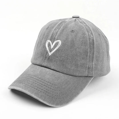Summer Women Baseball Cap Peach Heart Embroidered Wash Denim