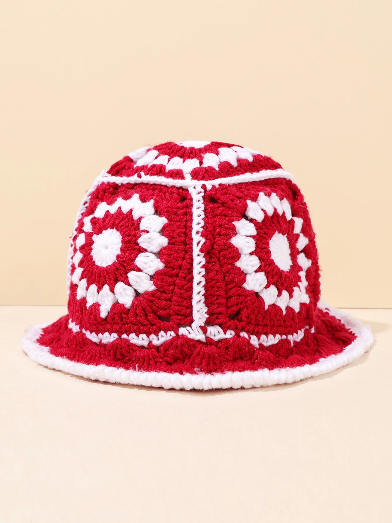 Women Vintage Geometric Crochet Bucket Hat