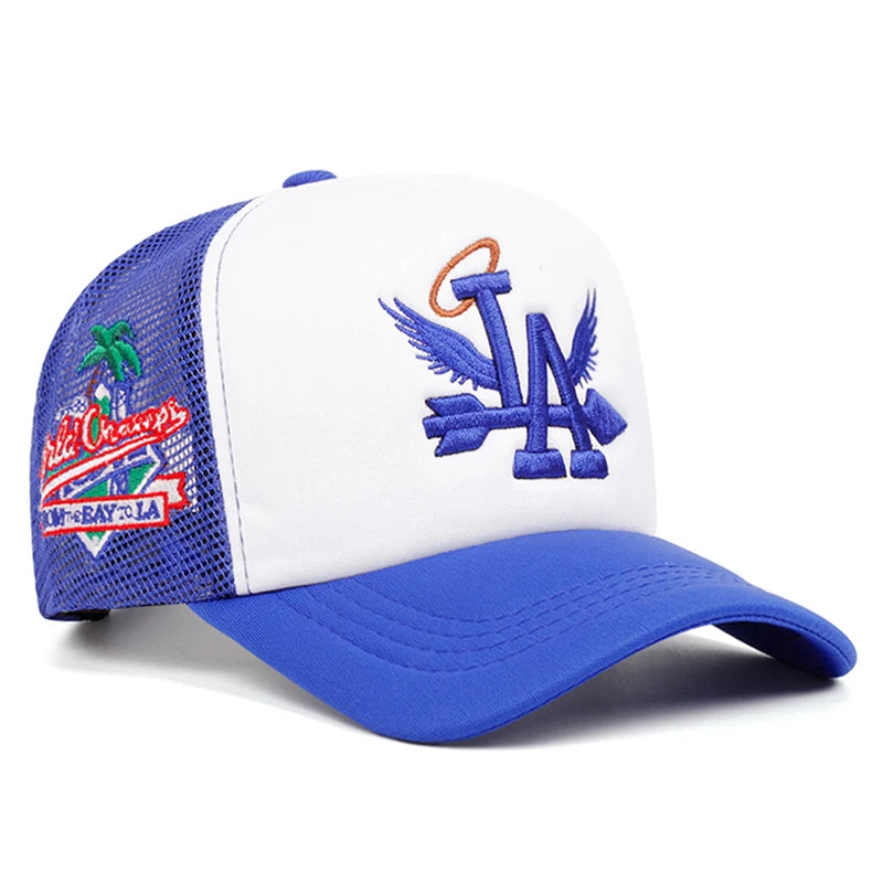 LA Wings Embroidered Flat Brim Mesh Snapback Cap