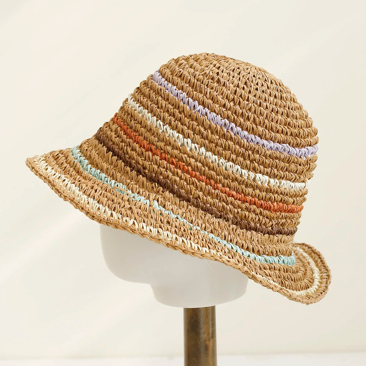 Y2K Colorful Stripe Straw Dome Bucket Hat