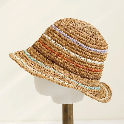 Y2K Colorful Stripe Straw Dome Bucket Hat
