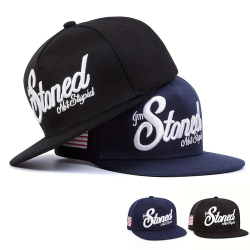 Stoned Letter Embroidered Hip-Hop Snapback Cap