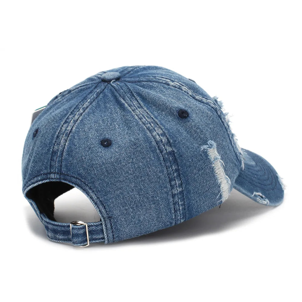 Spring Autumn Thick Soft Top Baseball Cap Washed Denim Hole Embossed Antique Korean Style Casual Fashion Sun Hat