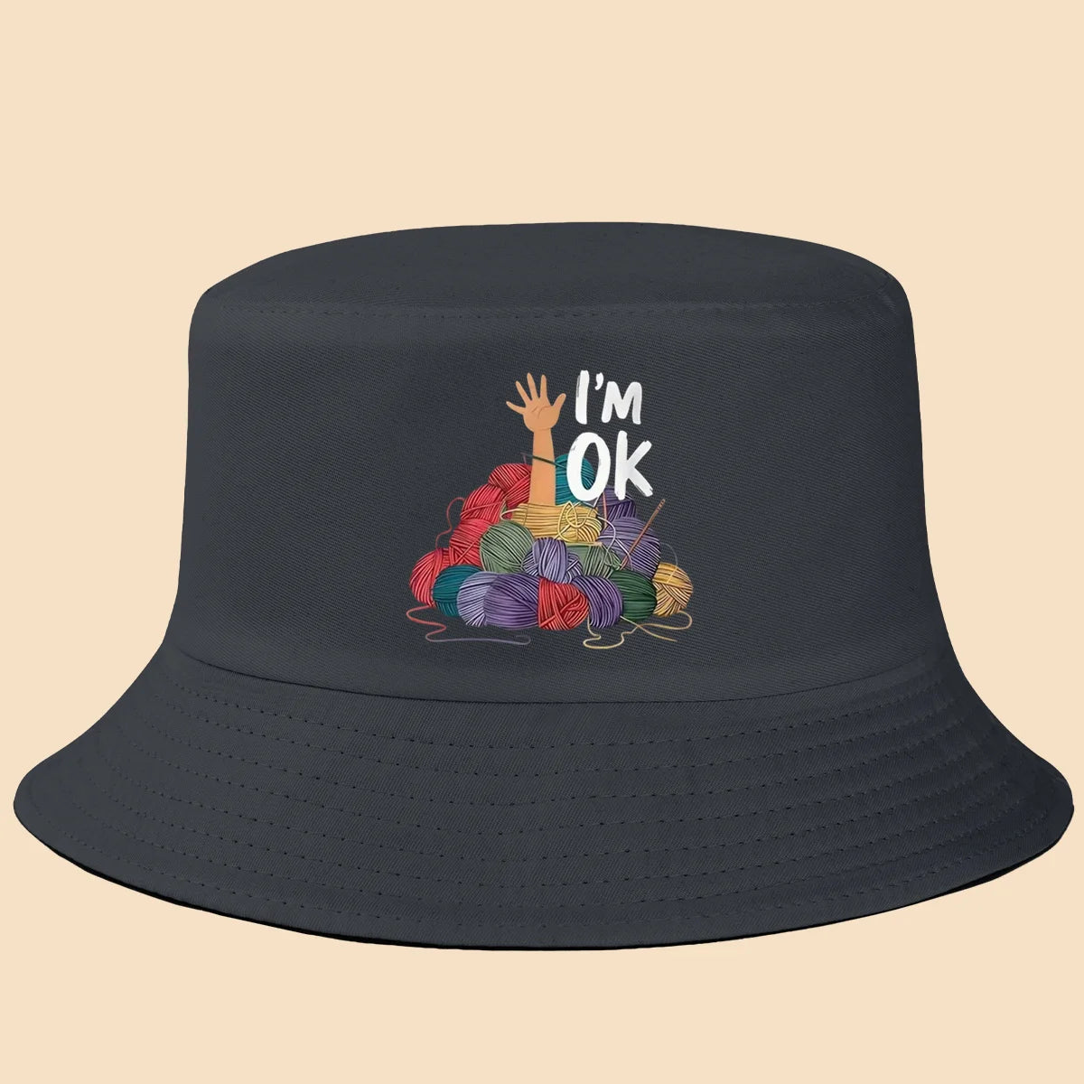 I'm Fine Text Print Bucket Hat