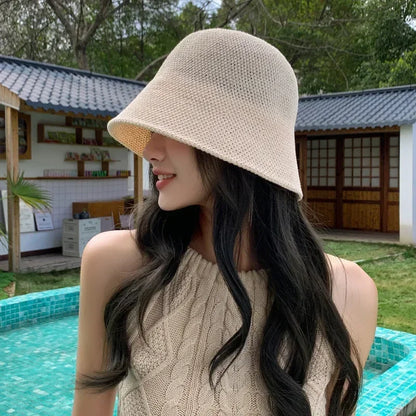 Women Breathable Hollow Crochet Fisherman Bucket Hat