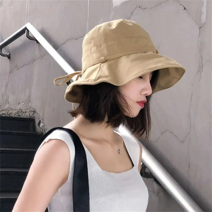 Adjustable Foldable Solid Color Sun Protection Bucket Hat