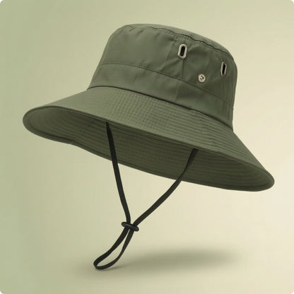 Breathable Wide Brim Bucket Hat With Chin Strap