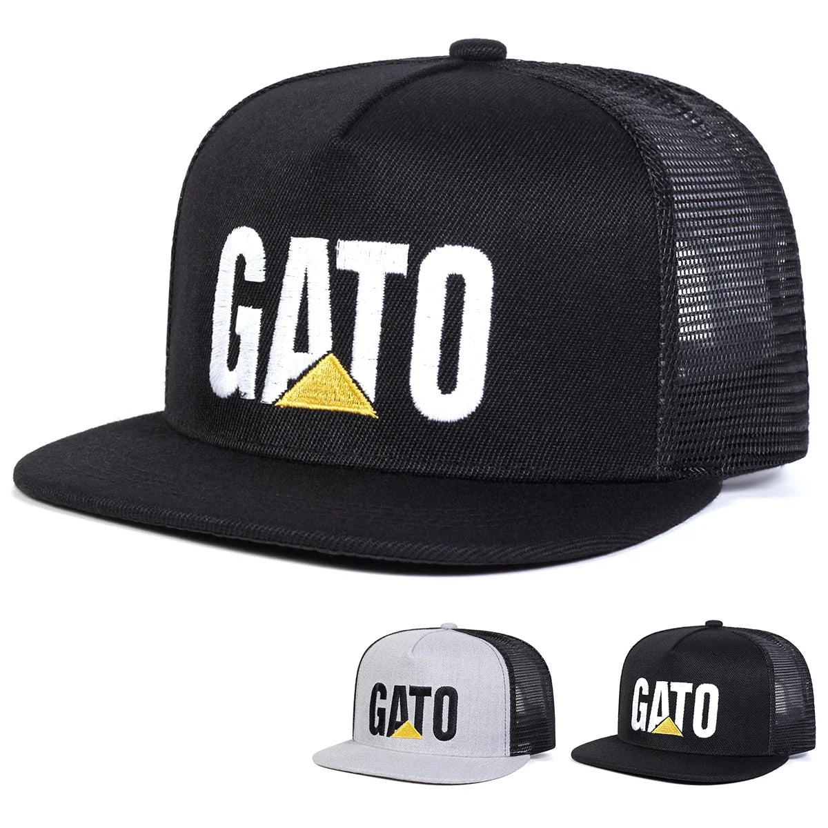Gato Letter Embroidered Mesh Snapback Cap