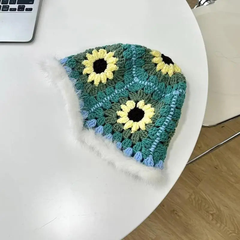 Handwoven Flower Knit Bucket Hat