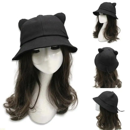 15Yc Lovely Fisherman Hat Cats Ear Tail Bucket Hats