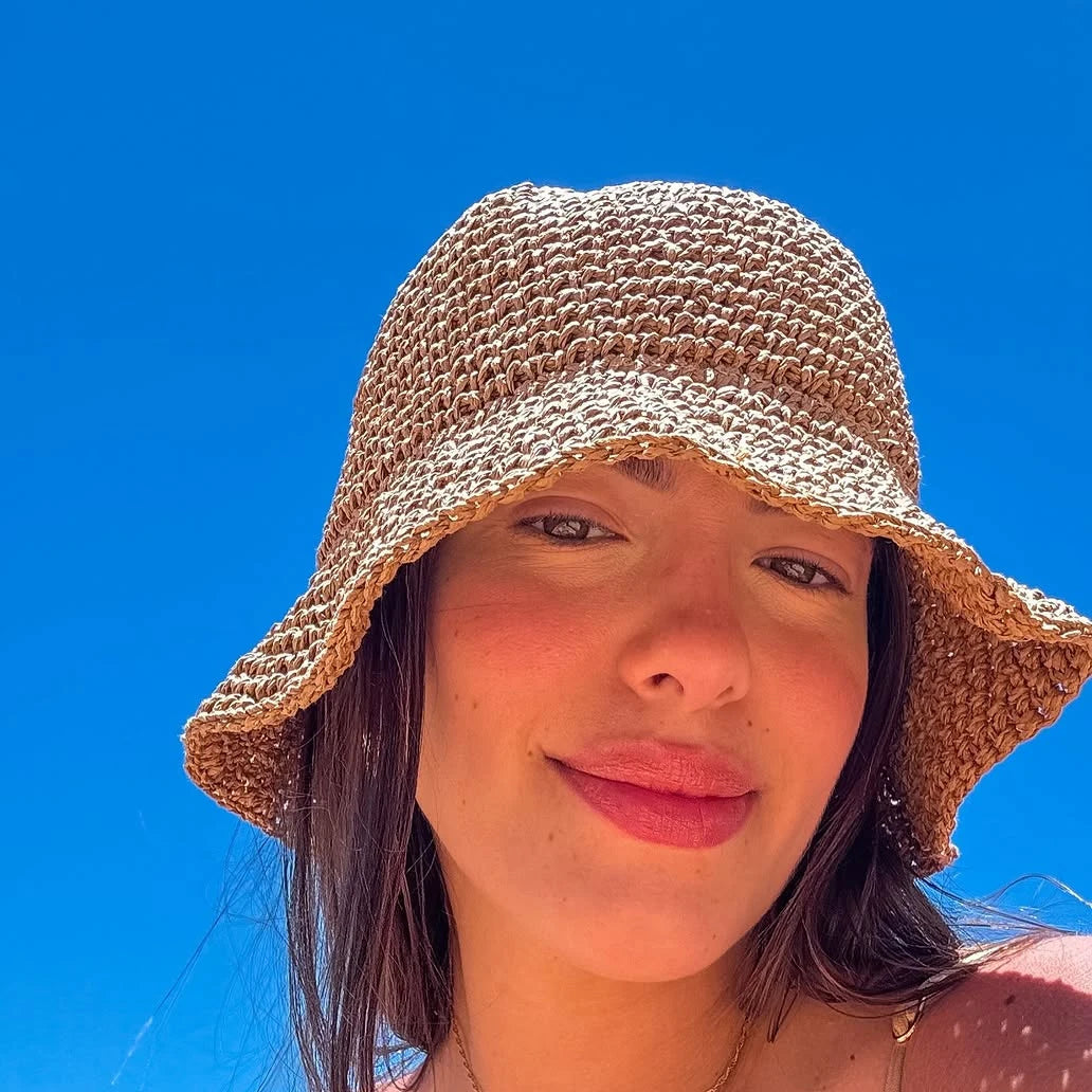 Foldable Crochet Straw Wide Brim Beach Bucket Hat