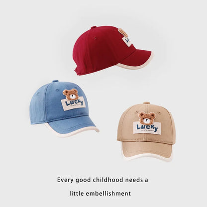 Cute Bear Baby Duck Tongue Hat Short Brim Children Baseball Hats Solid Cotton Kids Duckbill Cap Fashion Sunshade Visors Size 52-54cm